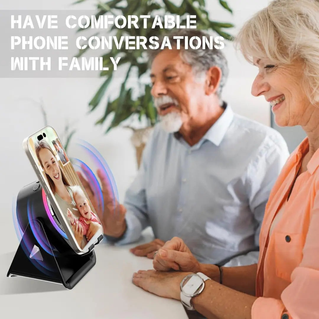 4-in-1 Wireless Induction Speaker with GB LRights & Phone Stand | 360° Rotating Design